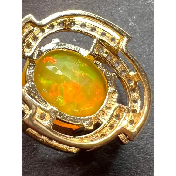 10k gold Ethiopian opal and white zircon earrings - Picture 8 of 11